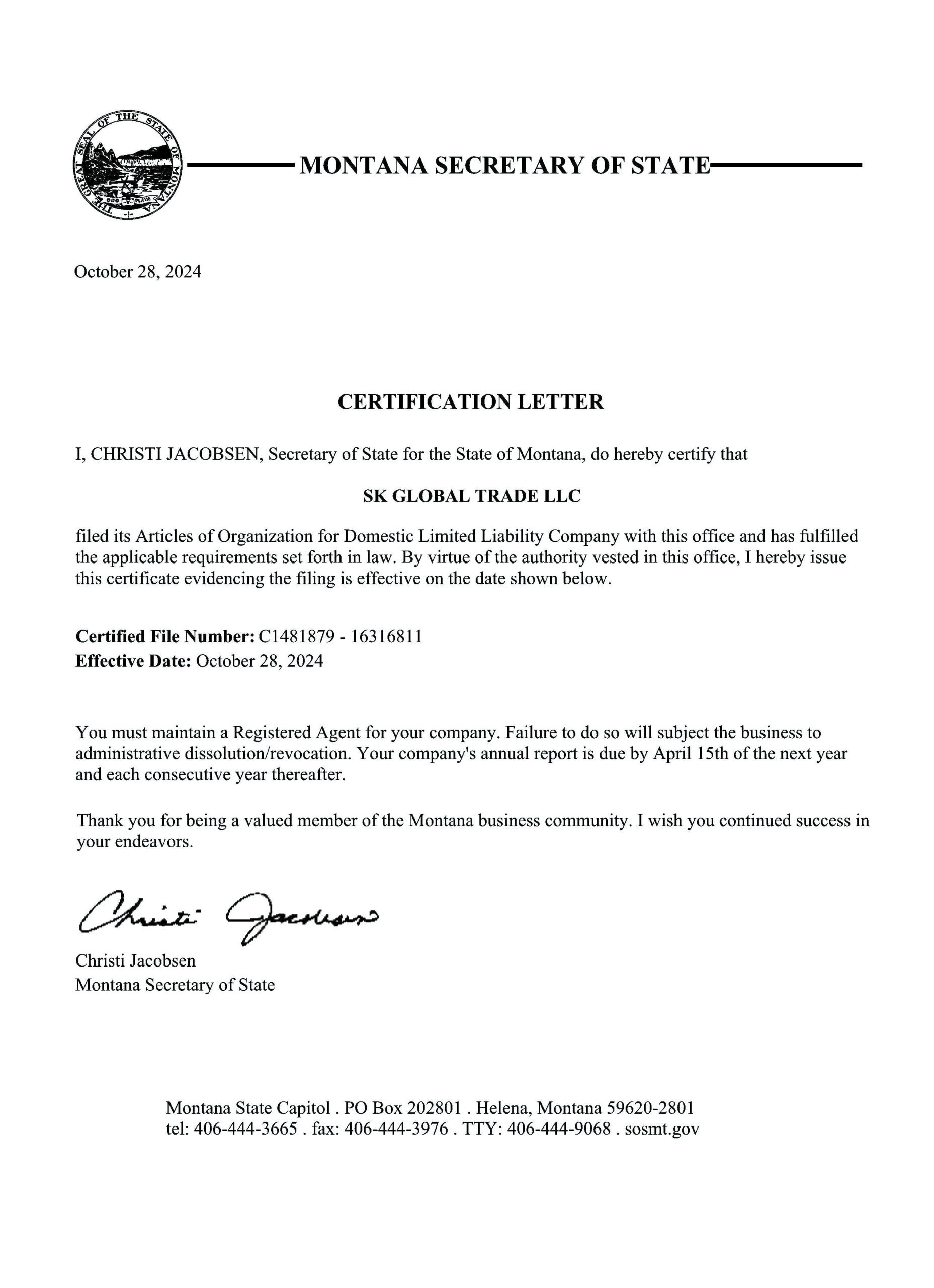 Articles of Organization_SK GLOBAL TRADE LLC