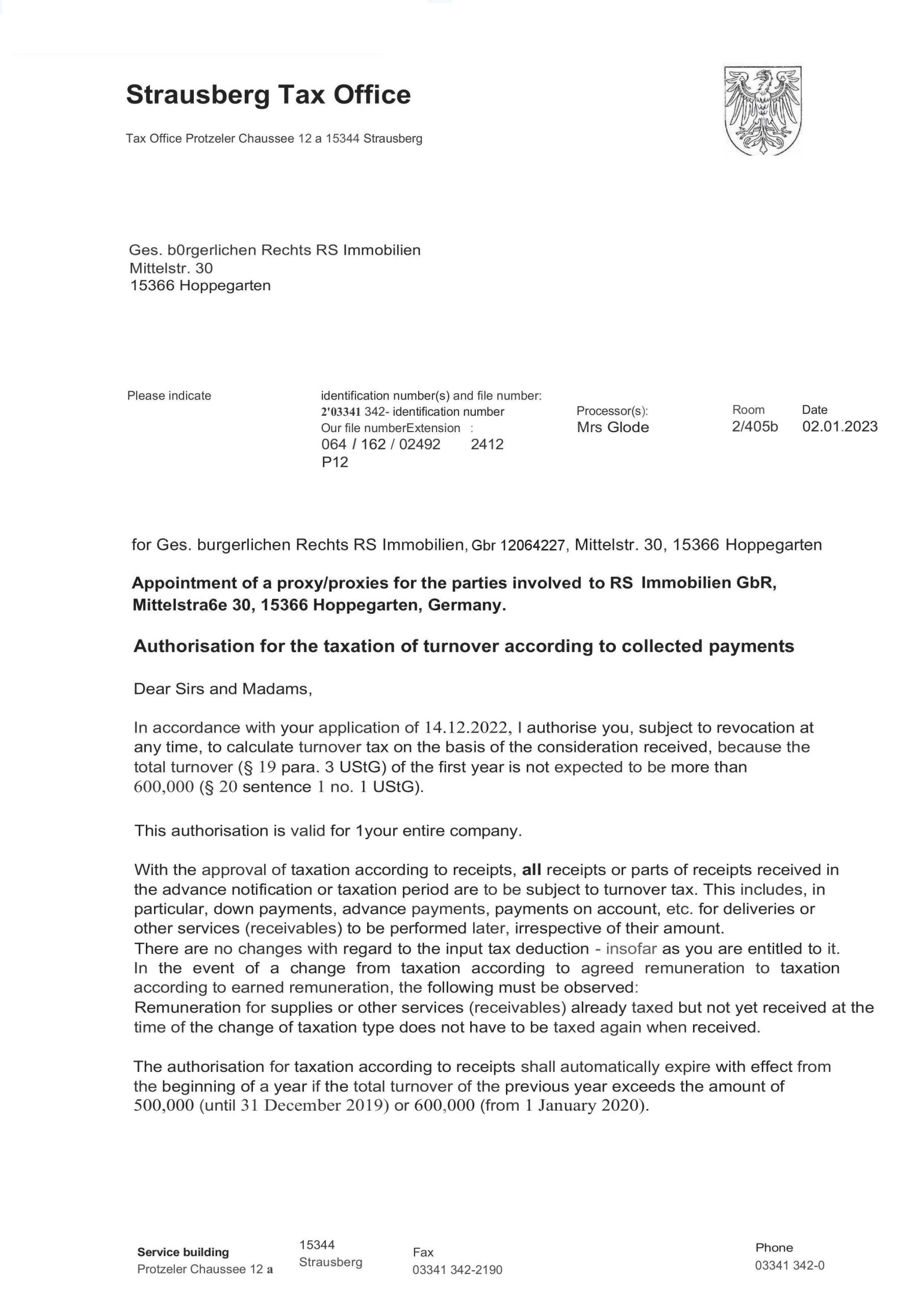 RS IMMOBILIEN GBR CERTIFICATE